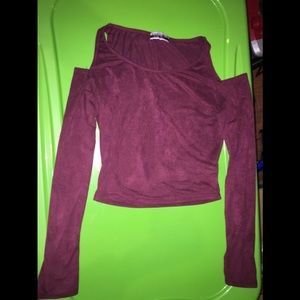 Suede cold shoulder crop top